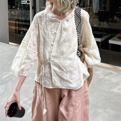 新中式重工刺绣苎麻显瘦汉服衬衫