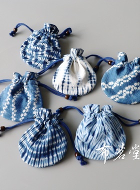 手工扎染束口袋布茗堂植物蓝染