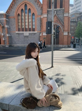 BBen 甜心冬日 真狐狸毛领仿水貂毛外套女2025冬季新款羊羔毛外套