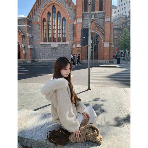 BBen 甜心冬日 真狐狸毛领仿水貂毛外套女2025冬季新款羊羔毛外套