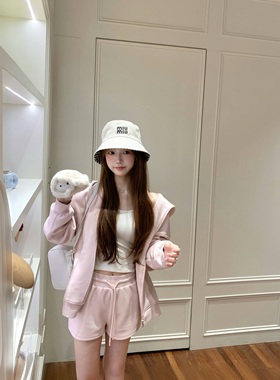 清仓特价 少女卫衣外套短裤粉色套装女2025新款运动休闲两件套