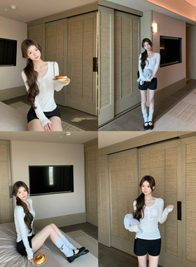 【BBen 3/07 20点上新95折】V领显瘦灰色白色口袋显瘦长袖T