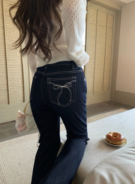 BBen 原色刺绣蝴蝶结微喇牛仔裤女2026夏季新款显瘦显腿长喇叭裤