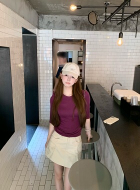 清仓特价 打底衫女中袖2025秋季新款设计感小众气质正肩T恤上衣