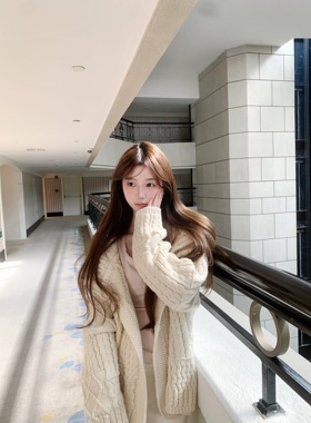 BBen 粗针宽松麻花毛衣外套女针织开衫2025秋冬新款设计感上衣