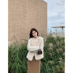 BBen半熟深秋仿托卡皮毛一体马甲外套女秋冬2025新款 毛毛背心坎肩