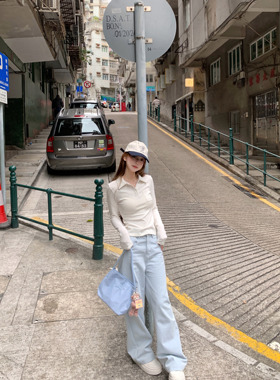 清仓特价 浅色单宁 氧气蓝色气质高腰直筒裤女春秋2025新款休闲裤