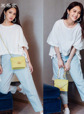 心动的信号杨丞琳同款白色宽松港风抽绳T恤休闲上衣ins潮防晒衣女