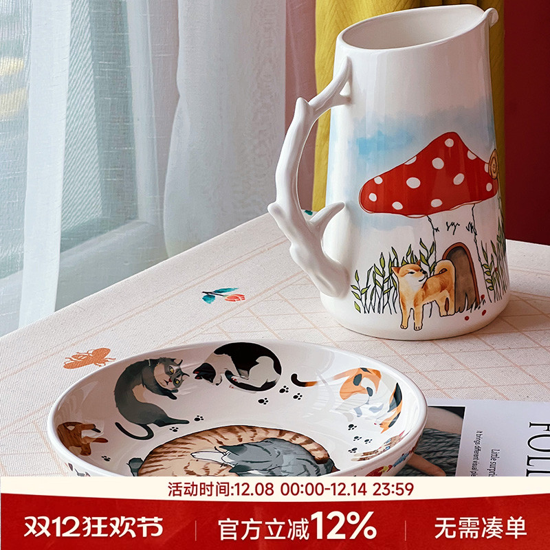 创意猫猫元素陶瓷深盘可爱