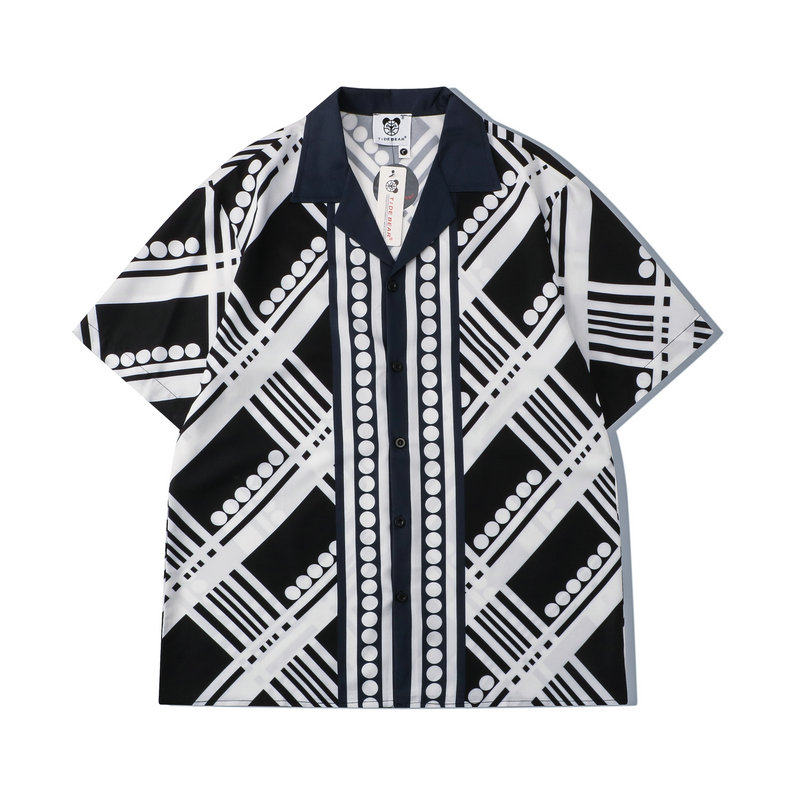 SUMMER SURFING BEACH WIND FLOWERS SHIRT SET CASUAL STRIPED POLKA DOT PRINT SHORT-SLEEVED SHORTS SET SHIRT