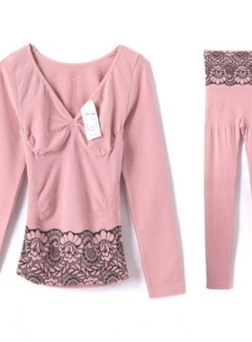 fimage有致V领性感黑色紧身高腰收腹美体秋衣秋裤单层长袖套装女