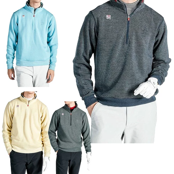 万星威高尔夫半拉链加绒针织衫男