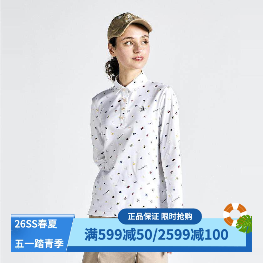 日本MUNSINGWEAR万星威高尔夫女装25春夏长袖POLO衫T恤MG4FLS24L