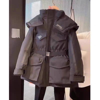 杨幂同款女童中长款冲锋衣羽绒服