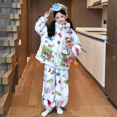 男女童珊瑚绒睡衣秋冬亲子家居服
