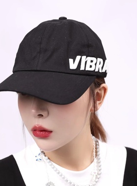 韩国VIBRATE现货 圆顶可调节弯檐正面侧面绣花刺绣情侣棒球帽
