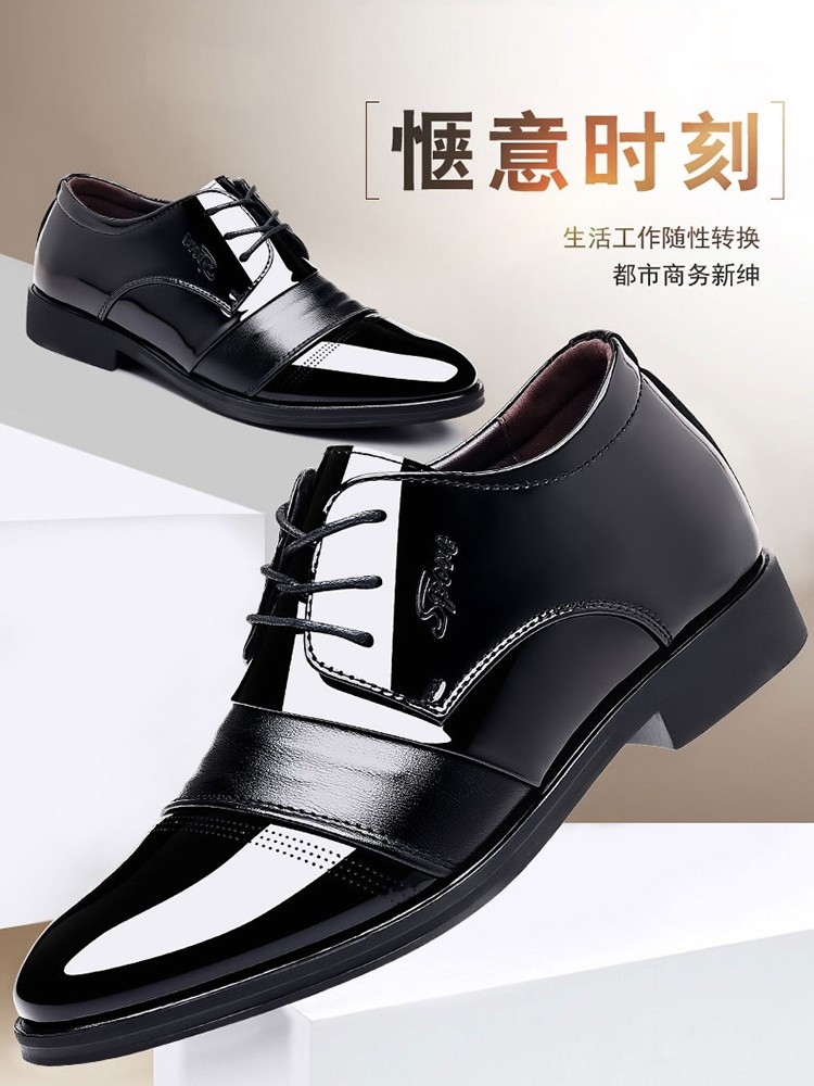 REAL SOFT LEATHER MENS SHOES CASUAL BUSINESS FORMAL LEATHER SHOES FLAT SOLES BRIGHT LIGHT INVISIBLE ONE BODY HEIGHT LARGE SIZE PLUS