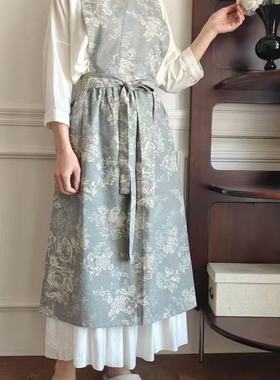 工厂批发跨境外贸全棉日韩棉麻围裙奶茶厨房背心围腰裙工作制服