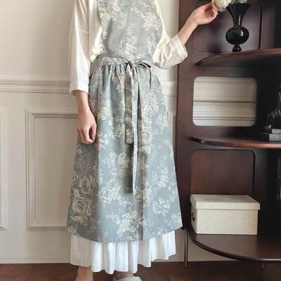 工厂批发跨境外贸全棉日韩棉麻围裙奶茶厨房背心围腰裙工作制服