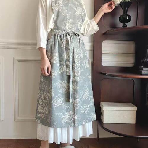 工厂批发跨境外贸全棉日韩棉麻围裙奶茶厨房背心围腰裙工作制服