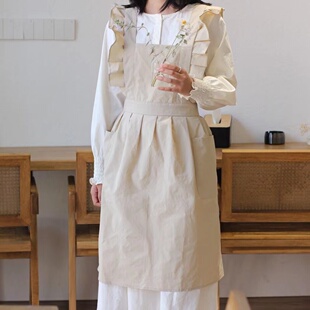 Apron story外贸荷叶边围裙美术美甲罩衣咖啡园艺奶茶围腰工作服