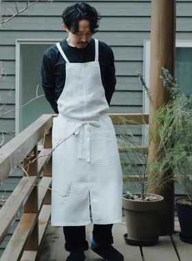 跨境外贸棉质韩版开衩背带式围裙厨房烘焙美术美甲罩衣咖啡师花艺