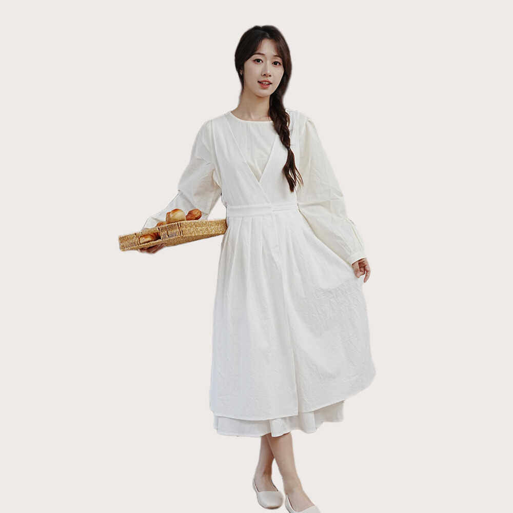 围裙棉防污手工法式纯色