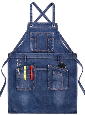 出口厨房围裙工作厨房围腰牛仔罩衣咖啡奶茶店理发男女工作服围兜