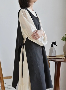 跨境外贸ins防污棉家用无袖韩版厨房围裙家务围兜围腰棉麻工作服