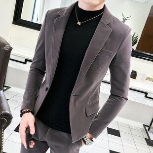 精选金丝绒西服套装男韩版潮流英伦D风休闲网红小西装男帅气修身