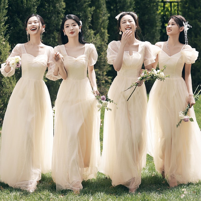 新选香槟色伴娘服夏季新款小众高级姐妹服M伴娘团大合唱演出服长