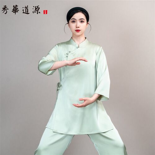精选女鎏光逸缎醋酸春夏款斜襟7分袖太极服T武术练功表演服