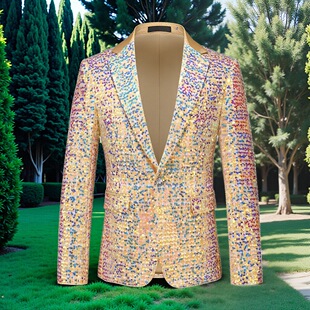 亮片艺考礼服加大码 e男式 舞台表演西服宴会主持人单西 春秋季 新品