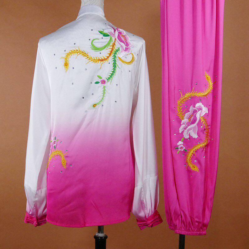 精选夏季渐变色牡丹花刺绣太极服练功服舞剑健P身气功比赛表演服