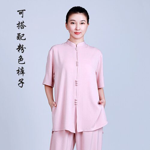 新品太极服装女新款高端太极拳G练功服太极服女夏季醋酸锻短