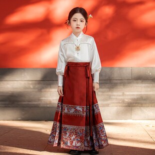 新品马面裙女童h秋冬款呢子大衣国风外套儿童汉服冬季女孩拜年服