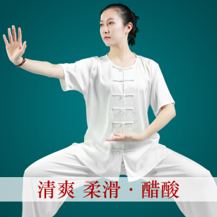 精选夏季薄款醋酸短袖太极服女装新D款太极拳练功服女上衣单件太