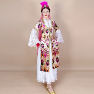 新品维吾尔族舞蹈长马甲秋冬x季丝绒服饰女成人民族风舞服新疆舞