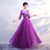 高端C大气修身 新款 显瘦蕾丝合唱团演出服 大合唱晚礼服女长款 新品