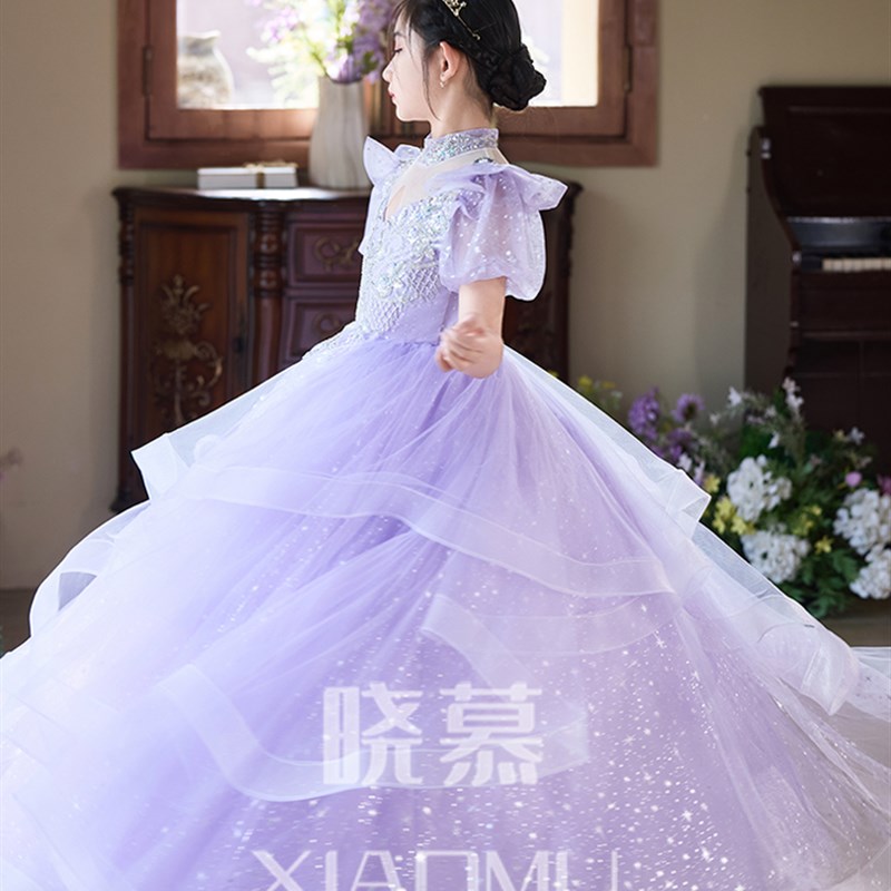 新选高端女孩生日派对公主裙儿童模特走R秀钢琴表演服装