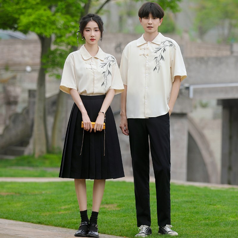 新选中国风新中式衬衫o礼服套装毕业班服高中初中学生大合唱朗诵