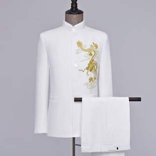 新选新中式刺g绣龙民国中山装男歌手成人大码主持人礼服年会舞台