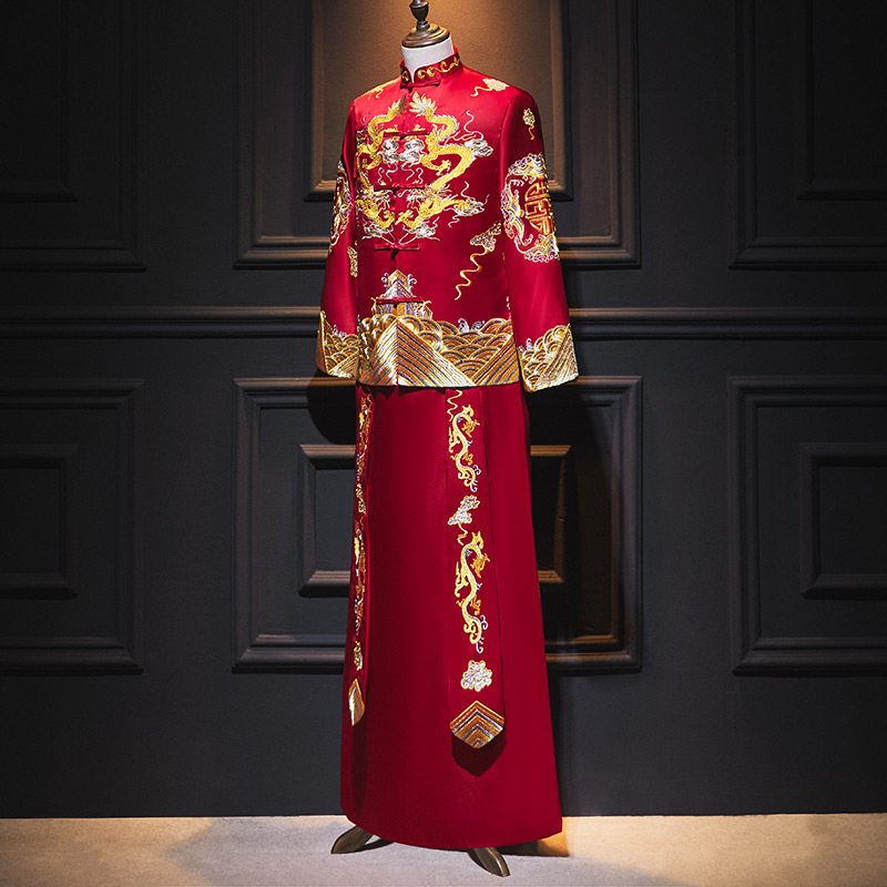 新品新款秀禾服男装中式结婚新郎D装敬酒礼服汉服古装婚服龙凤褂图片