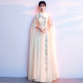 新品 香槟色大合唱团演q出服女长裙古筝诗朗诵演奏年会主持礼服艺