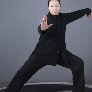 精选马蕾b太极传统秋冬棉服男式练功晨练服黑色女式太极表演服加