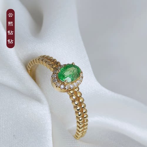 云熙钻钻18K金天然沙弗莱戒指