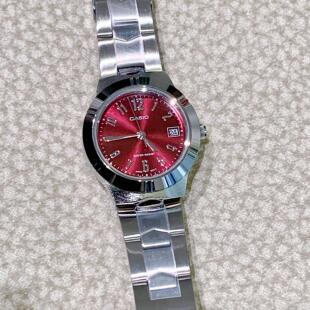 卡西欧手表女酒红色樱花粉 碎冰蓝休闲 学生防水LTP-1241新年礼物