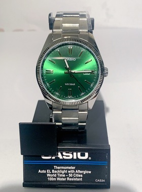 casio卡西欧手表男正品 钢带50米防水绿蓝色表盘MTP-1302D-3A/2A2