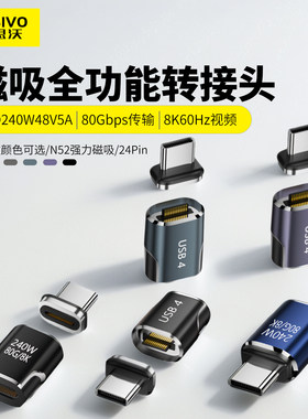 USB4全功能Typec磁吸转接头PD240W快充24pin适用于苹果华为荣耀小米笔记本充电80Gbps雷雳4雷电3扩展坞转换器