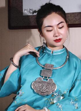 古法手工500克传统老式婚嫁凤穿牡丹长命锁银锁